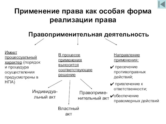 Применение права как особая форма реализации права Правоприменительная деятельность Имеет