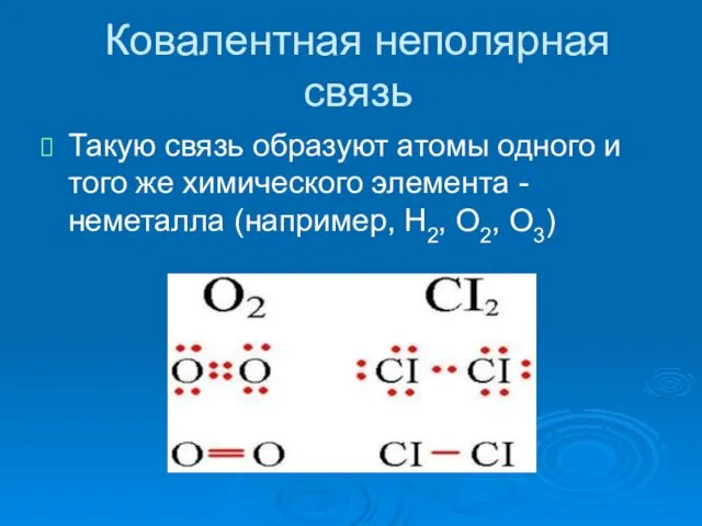 Ковалентная неполярная связь Такую связь образуют атомы одного и того