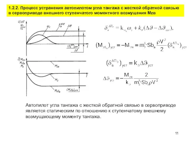 1.2.2. Процесс устранения автопилотом угла тангажа с жесткой обратной связью