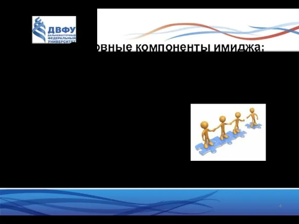 Основные компоненты имиджа: Внешний облик (манера одеваться); Тактика общения (умелая