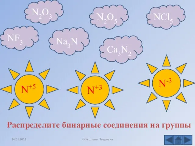 N+3 N+5 N-3 Na3N N2O3 NCl5 NF3 Ca3N2 N2O5 Распределите