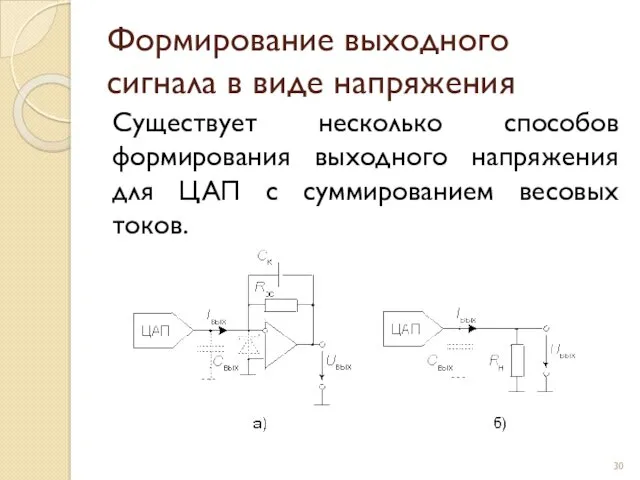 Формирование выходного сигнала в виде напряжения Существует несколько способов формирования