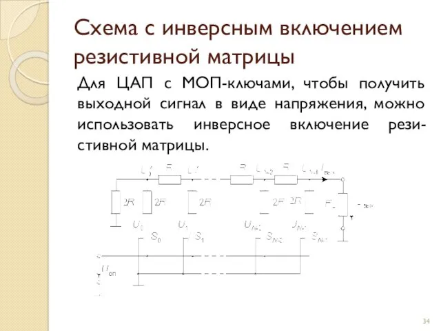 Схема с инверсным включением резистивной матрицы Для ЦАП с МОП-ключами,