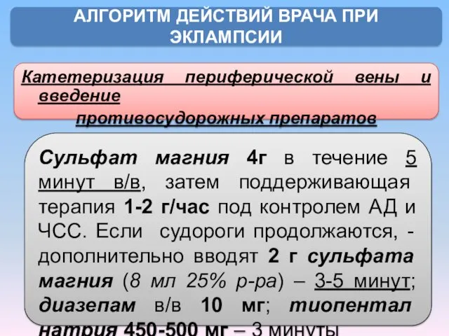 Катетеризация периферической вены и введение противосудорожных препаратов АЛГОРИТМ ДЕЙСТВИЙ ВРАЧА