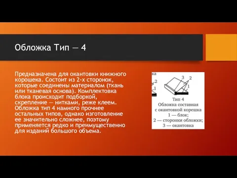 Обложка Тип — 4 Предназначена для окантовки книжного корошека. Состоит