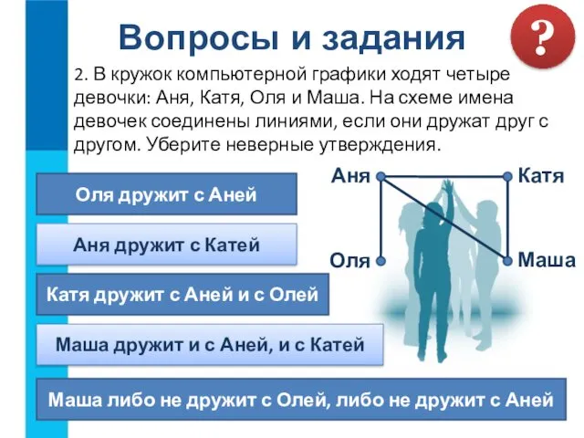 Вопросы и задания 2. В кружок компьютерной графики ходят четыре