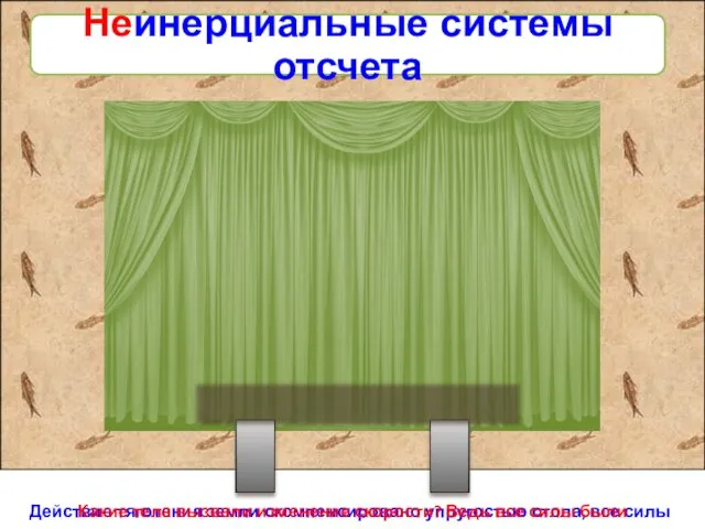 Неинерциальные системы отсчета Действие тяготения земли скомпенсировано упругостью стола, все силы уравновешены. Какие