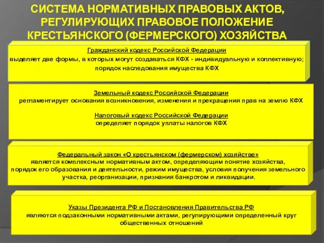 СИСТЕМА НОРМАТИВНЫХ ПРАВОВЫХ АКТОВ, РЕГУЛИРУЮЩИХ ПРАВОВОЕ ПОЛОЖЕНИЕ КРЕСТЬЯНСКОГО (ФЕРМЕРСКОГО) ХОЗЯЙСТВА