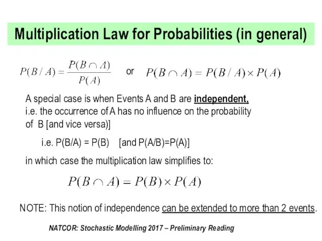 Multiplication Law for Probabilities (in general) or A special case