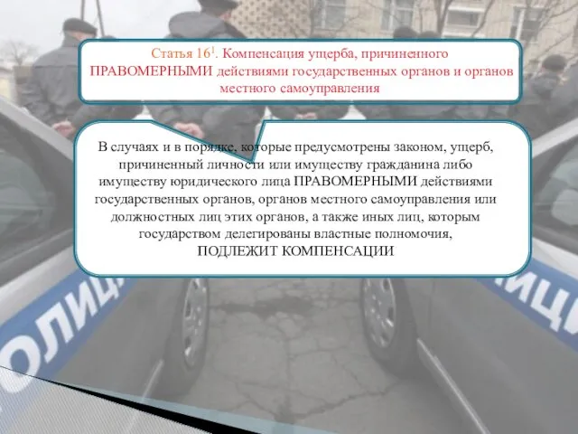 Статья 161. Компенсация ущерба, причиненного ПРАВОМЕРНЫМИ действиями государственных органов и