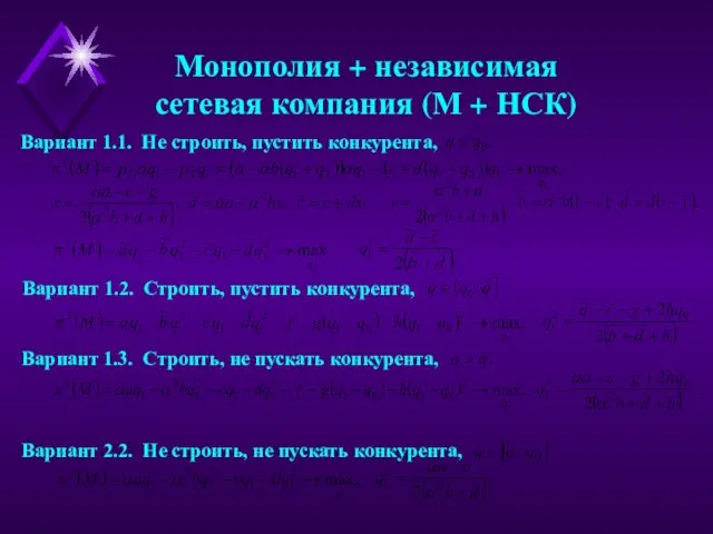 Монополия + независимая сетевая компания (М + НСК) Вариант 1.1.