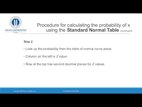 Procedure for calculating the probability of x using the Standard