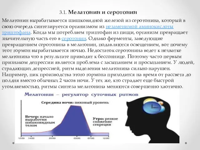 3.1. Мелатонин и серотонин Мелатонин вырабатывается шишковидной железой из серотонина,