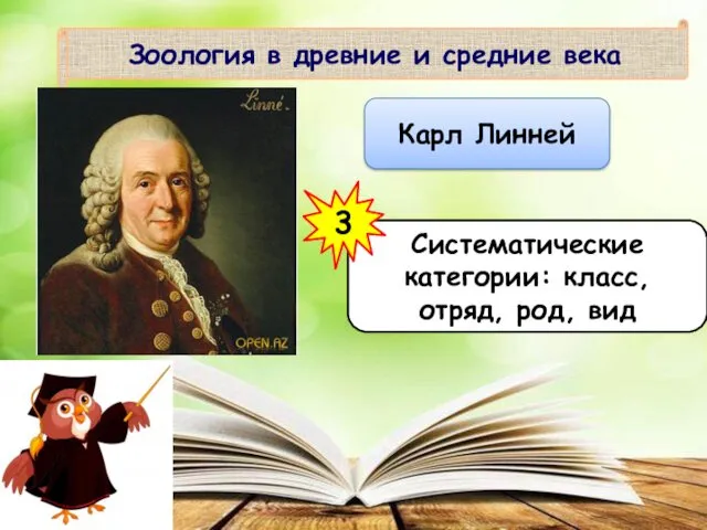 Зоология в древние и средние века Карл Линней Систематические категории: класс, отряд, род, вид 3