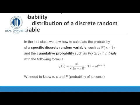 Probability and cumulative probability distribution of a discrete random variable