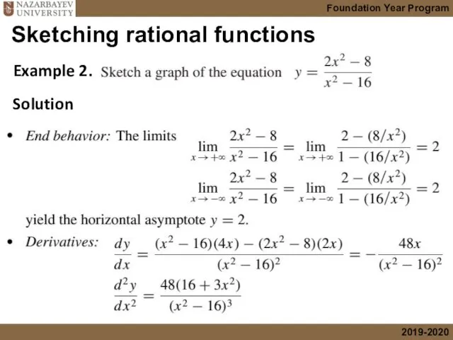 Sketching rational functions Example 2. Solution