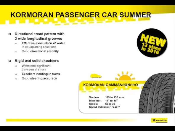 KORMORAN PASSENGER CAR SUMMER Directional tread pattern with 3 wide