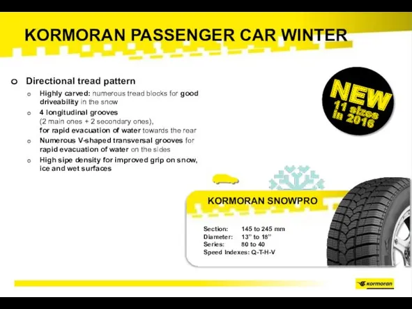 KORMORAN PASSENGER CAR WINTER Directional tread pattern Highly carved: numerous