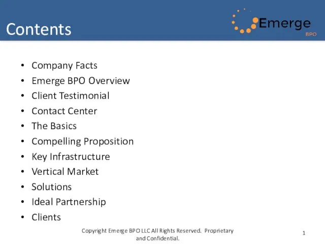 Company Facts Emerge BPO Overview Client Testimonial Contact Center The