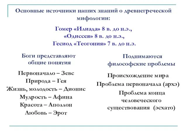 Основные источники наших знаний о древнегреческой мифологии: Гомер «Илиада» 8