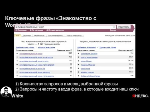 Ключевые фразы «Знакомство с Wordstat.Yandex» 1) Количество запросов в месяц