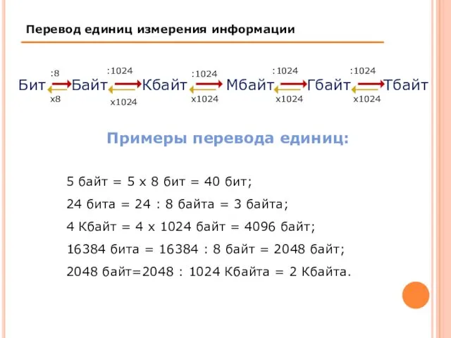 5 байт = 5 х 8 бит = 40 бит;