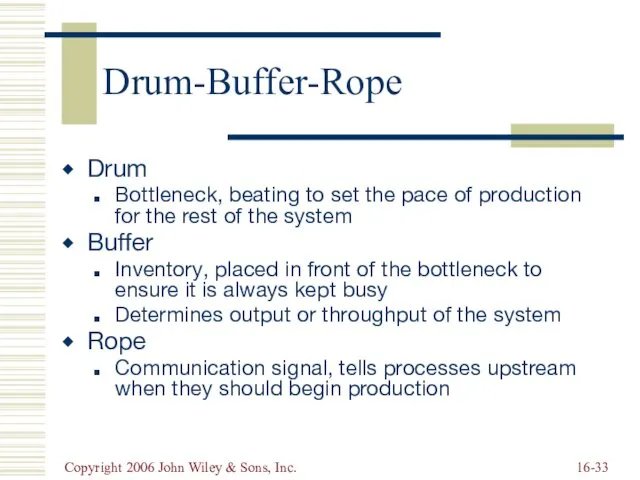 Copyright 2006 John Wiley & Sons, Inc. 16- Drum-Buffer-Rope Drum