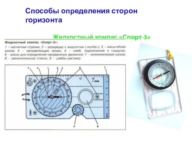 Способы определения сторон горизонта Жидкостный компас «Спорт-3»