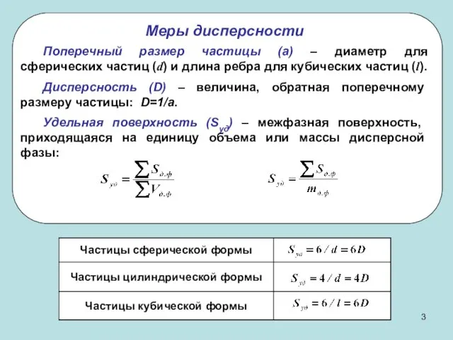 Поперечный размер частицы (а) – диаметр для сферических частиц (d)