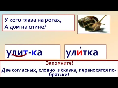 У кого глаза на рогах, А дом на спине? улитка / Какое правило