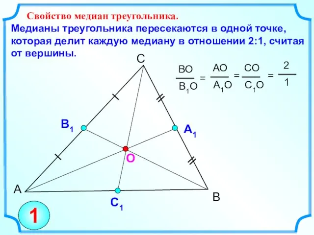 А С В Свойство медиан треугольника. Медианы треугольника пересекаются в