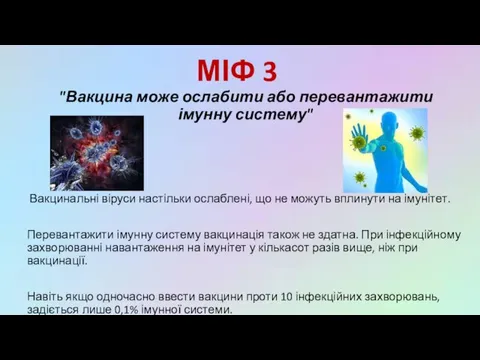 МІФ 3 "Вакцина може ослабити або перевантажити імунну систему" Вакцинальні