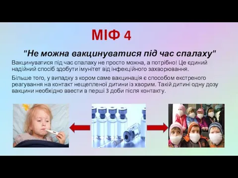 МІФ 4 "Не можна вакцинуватися під час спалаху" Вакцинуватися під