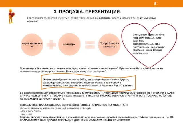 3. ПРОДАЖА. ПРЕЗЕНТАЦИЯ. Продавец предоставляет клиенту в начале презентации 2-3