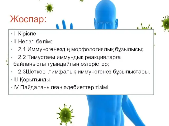 Жоспар: I Кіріспе II Негізгі бөлім: 2.1 Иммуногенездің морфологиялық бұзылысы;