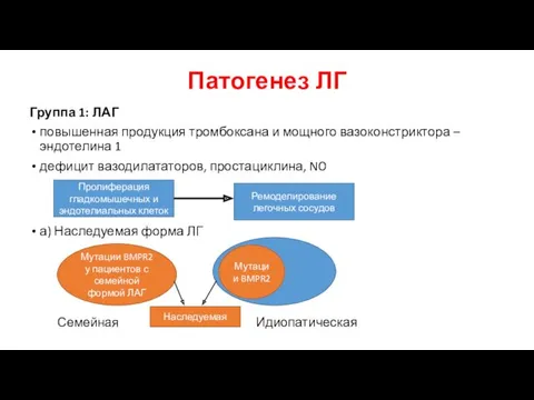 Патогенез ЛГ Группа 1: ЛАГ повышенная продукция тромбоксана и мощного