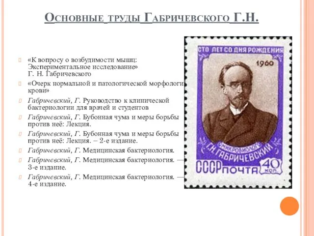 Основные труды Габричевского Г.Н. «К вопросу о возбудимости мышц: Экспериментальное