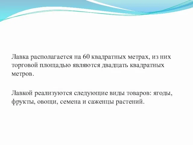 Лавка располагается на 60 квадратных метрах, из них торговой площадью