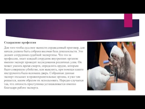 Содержание профессии Для того чтобы суд смог вынести справедливый приговор,