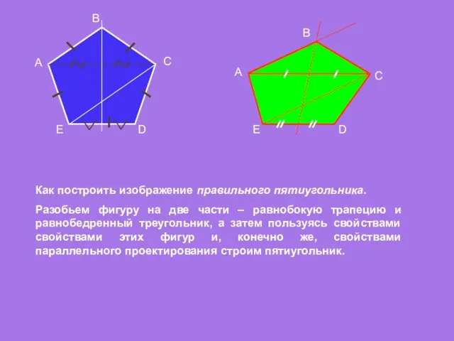 A B C D E Как построить изображение правильного пятиугольника.