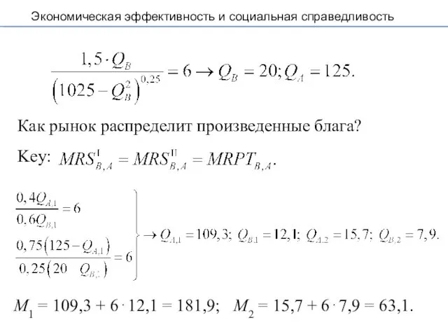 Как рынок распределит произведенные блага? M1 = 109,3 + 6⋅12,1