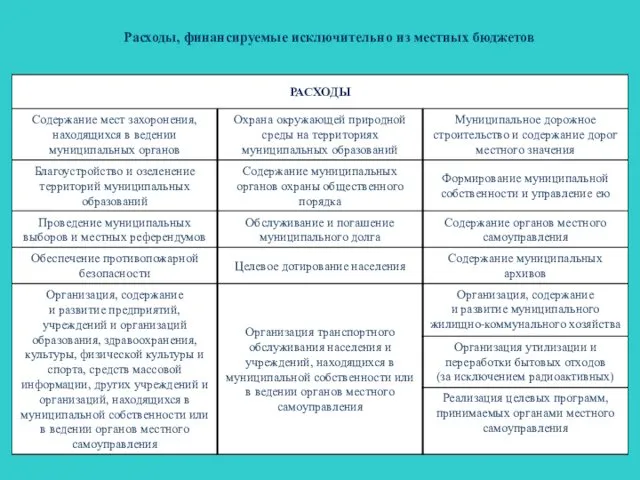 Расходы, финансируемые исключительно из местных бюджетов