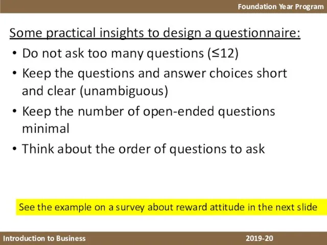 Foundation Year Program Introduction to Business 2018-19 Some practical insights