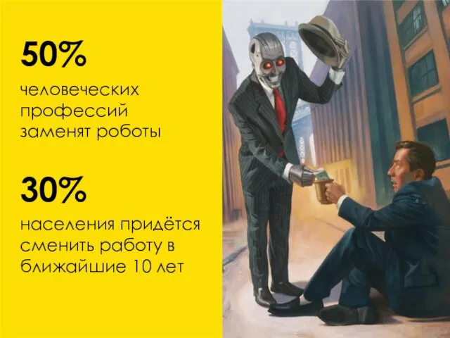 50% человеческих профессий заменят роботы 30% населения придётся сменить работу в ближайшие 10 лет