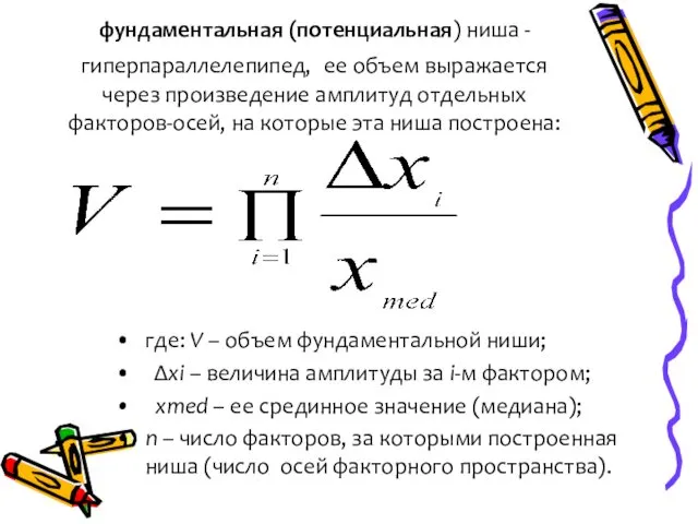 фундаментальная (потенциальная) ниша - гиперпараллелепипед, ее объем выражается через произведение