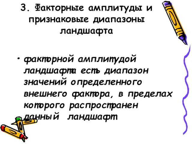 3. Факторные амплитуды и признаковые диапазоны ландшафта факторной амплитудой ландшафта