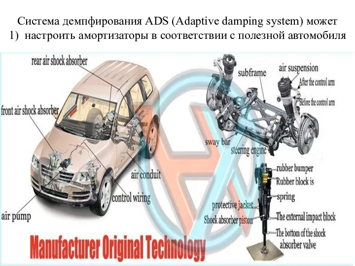 Система демпфирования ADS (Adaptive damping system) может 1) настроить амортизаторы в соответствии с полезной автомобиля