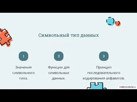 Символьный тип данных Значения символьного типа. 1 Функции для символьных