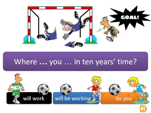 will work will be working do you GOAL! Where … you … in ten years’ time?