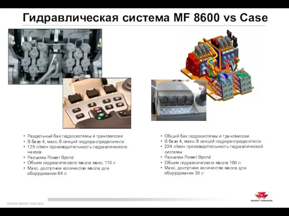 Гидравлическая система MF 8600 vs Case Раздельный бак гидросистемы и